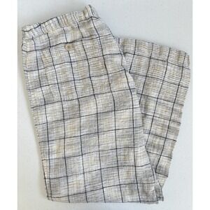 Tommy Bahama Women's Size 14 Cream Yellow Blue‎ Plaid 100% Linen Casual Pants
